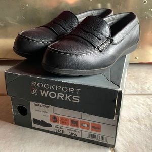 Rockport Works women’s 10 Top Shore black leather safety steel toe penny loafers